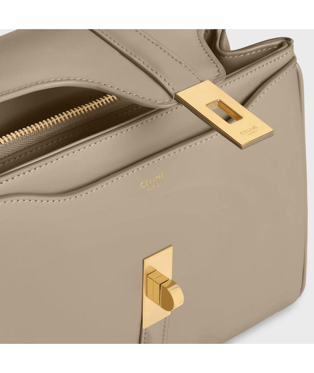 CELINE Бежевая кожаная сумка с короткими ручками, фото 4