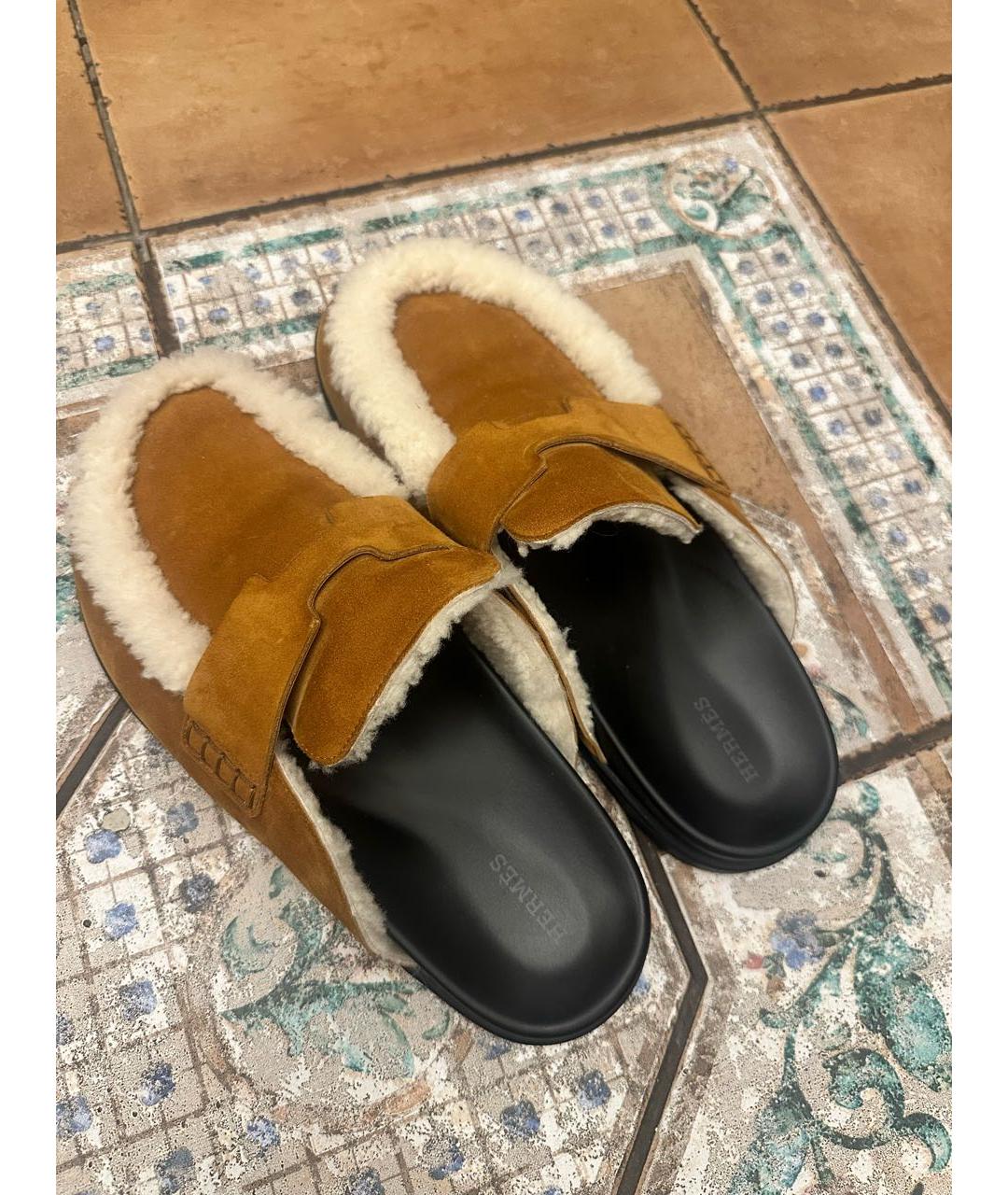 HERMES Оранжевое замшевые сабо, фото 2