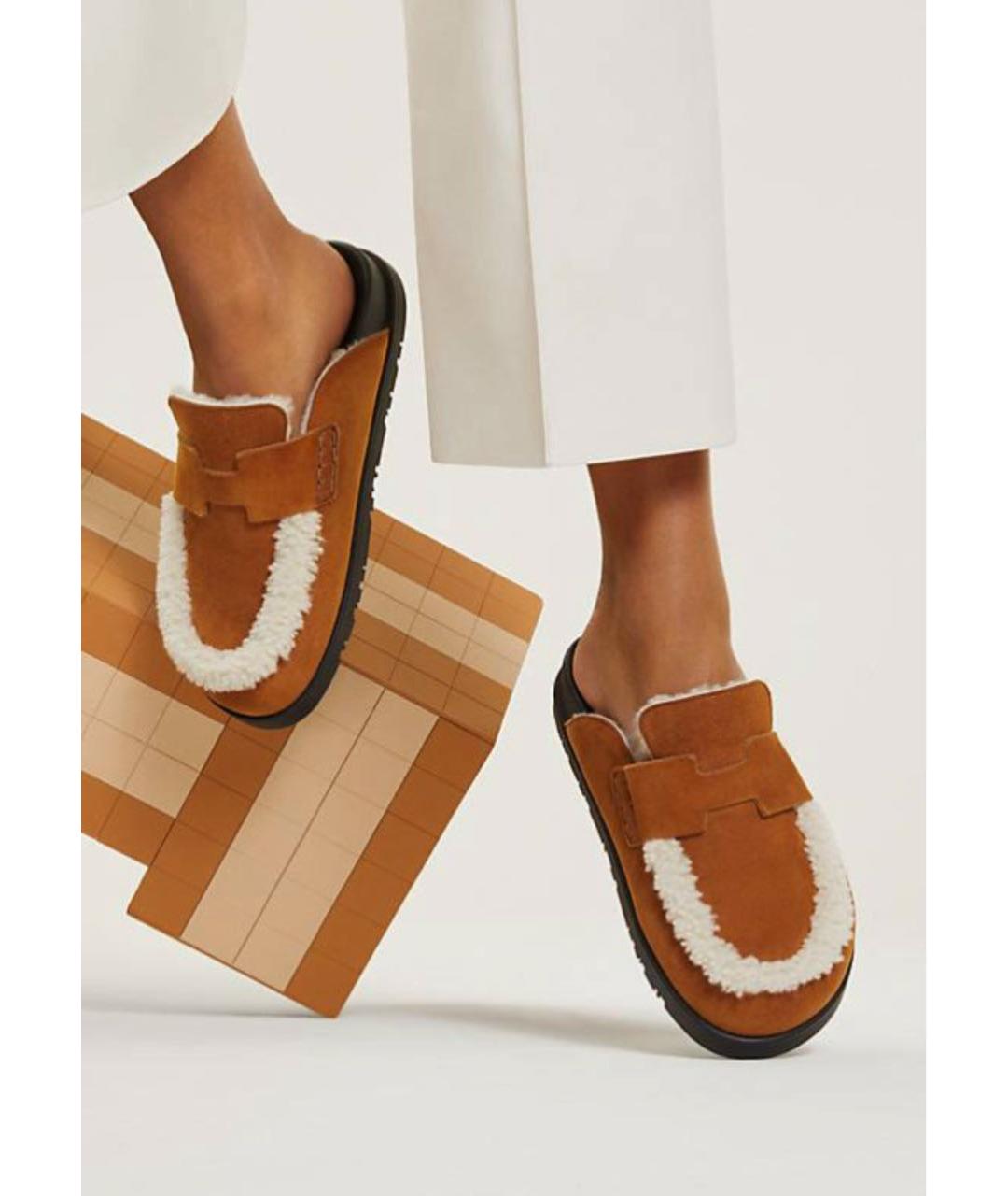 HERMES Оранжевое замшевые сабо, фото 4