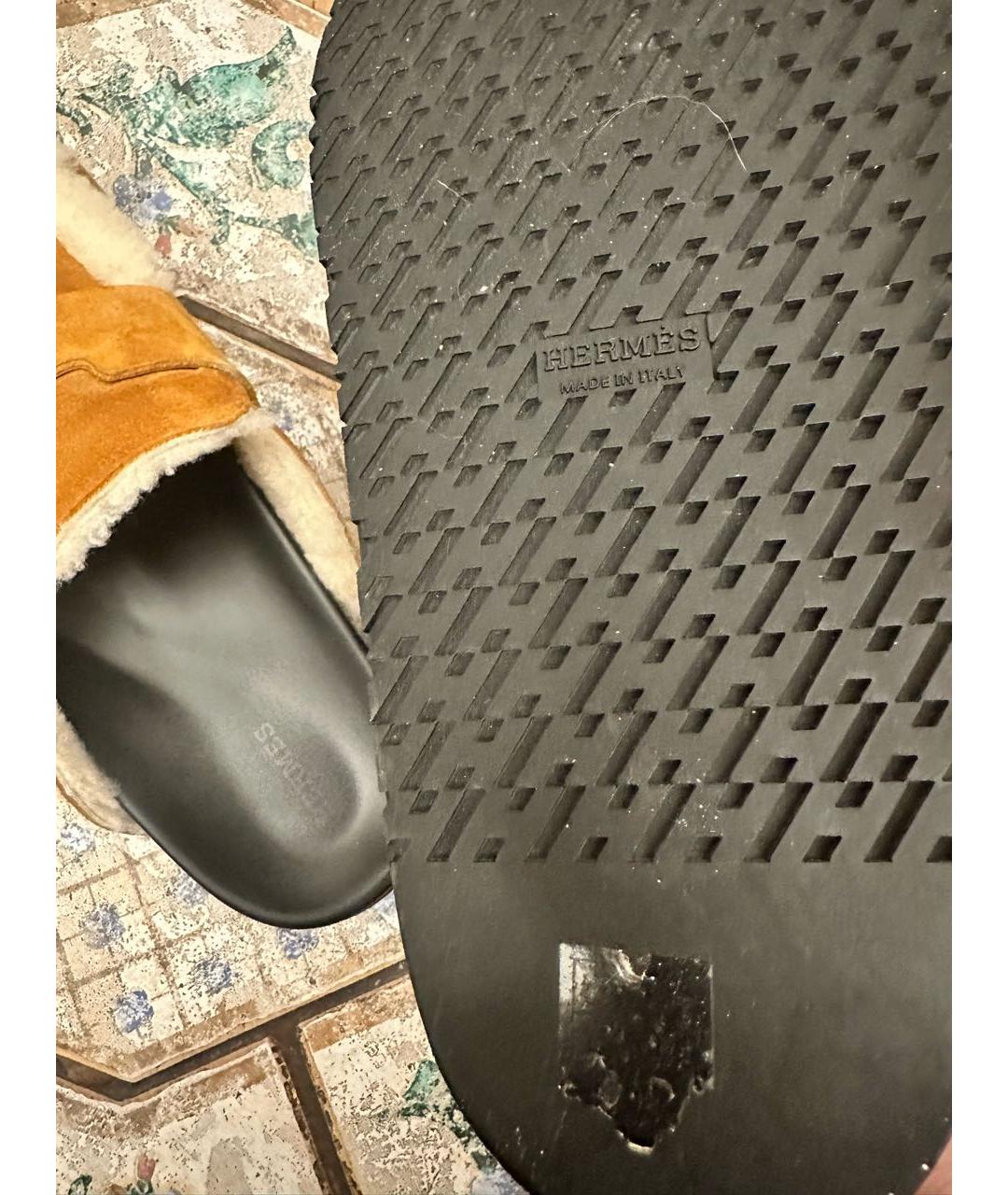 HERMES Оранжевое замшевые сабо, фото 3