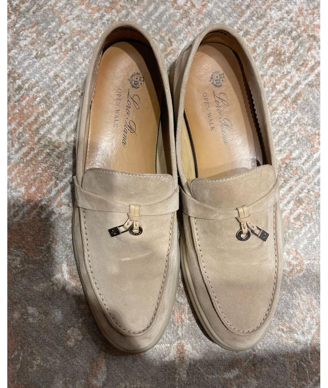 LORO PIANA Бежевые замшевые лоферы, фото 3