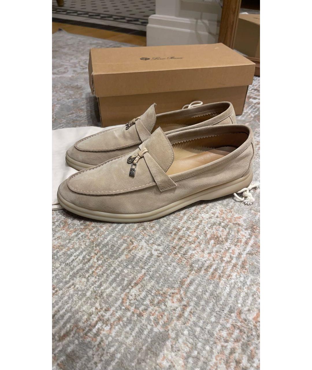LORO PIANA Бежевые замшевые лоферы, фото 9