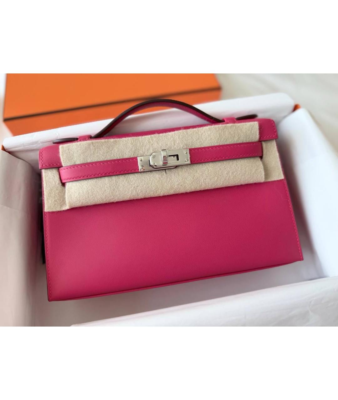 HERMES Розовая кожаная сумка с короткими ручками, фото 2