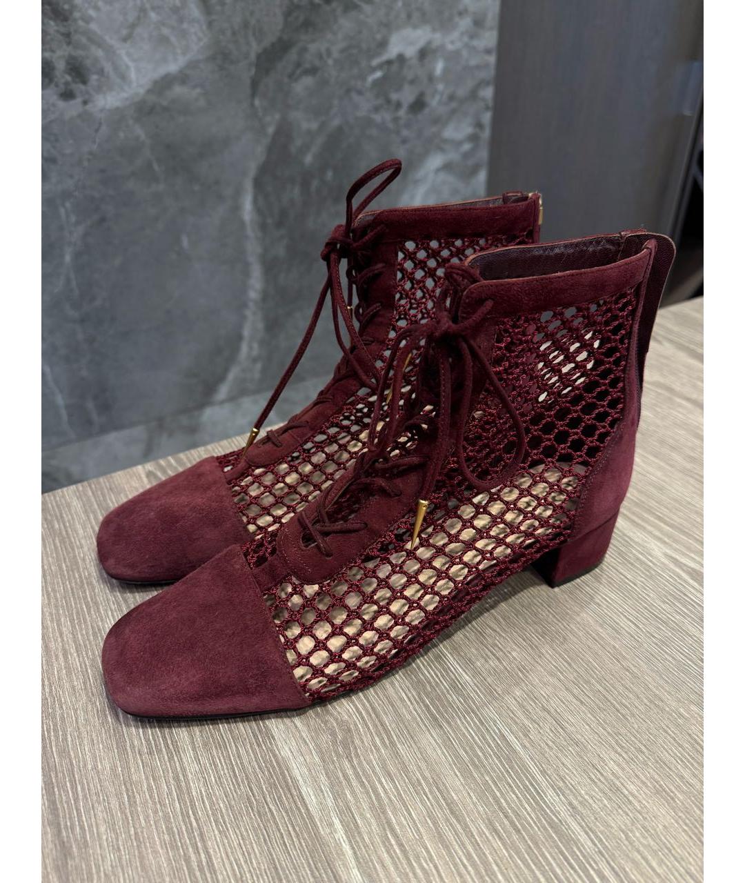 CHRISTIAN DIOR Бордовые замшевые ботильоны, фото 7