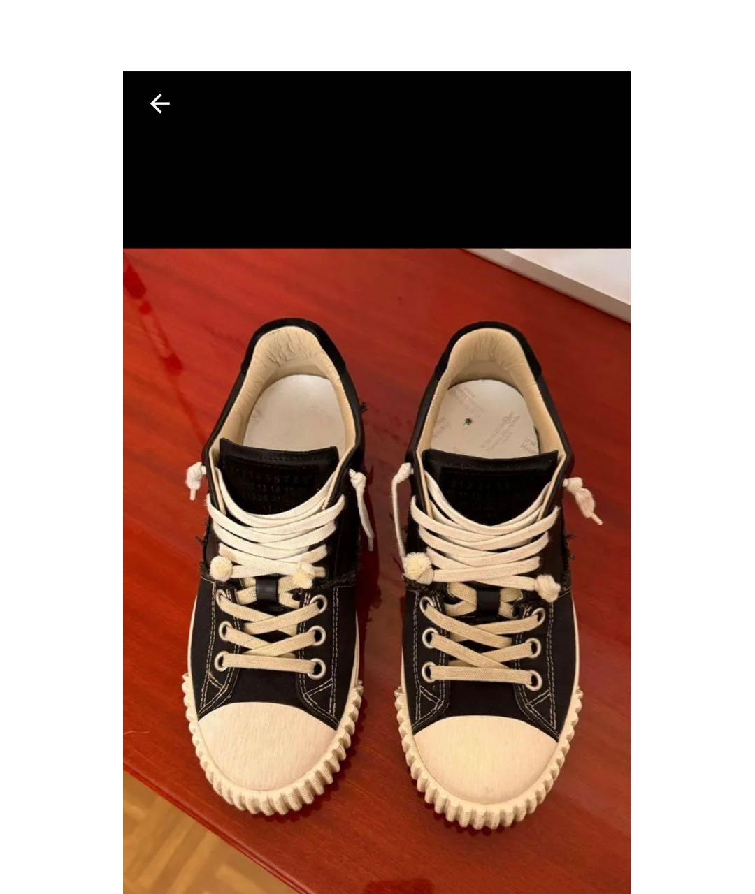 MAISON MARGIELA Черные кожаные низкие кроссовки / кеды, фото 2