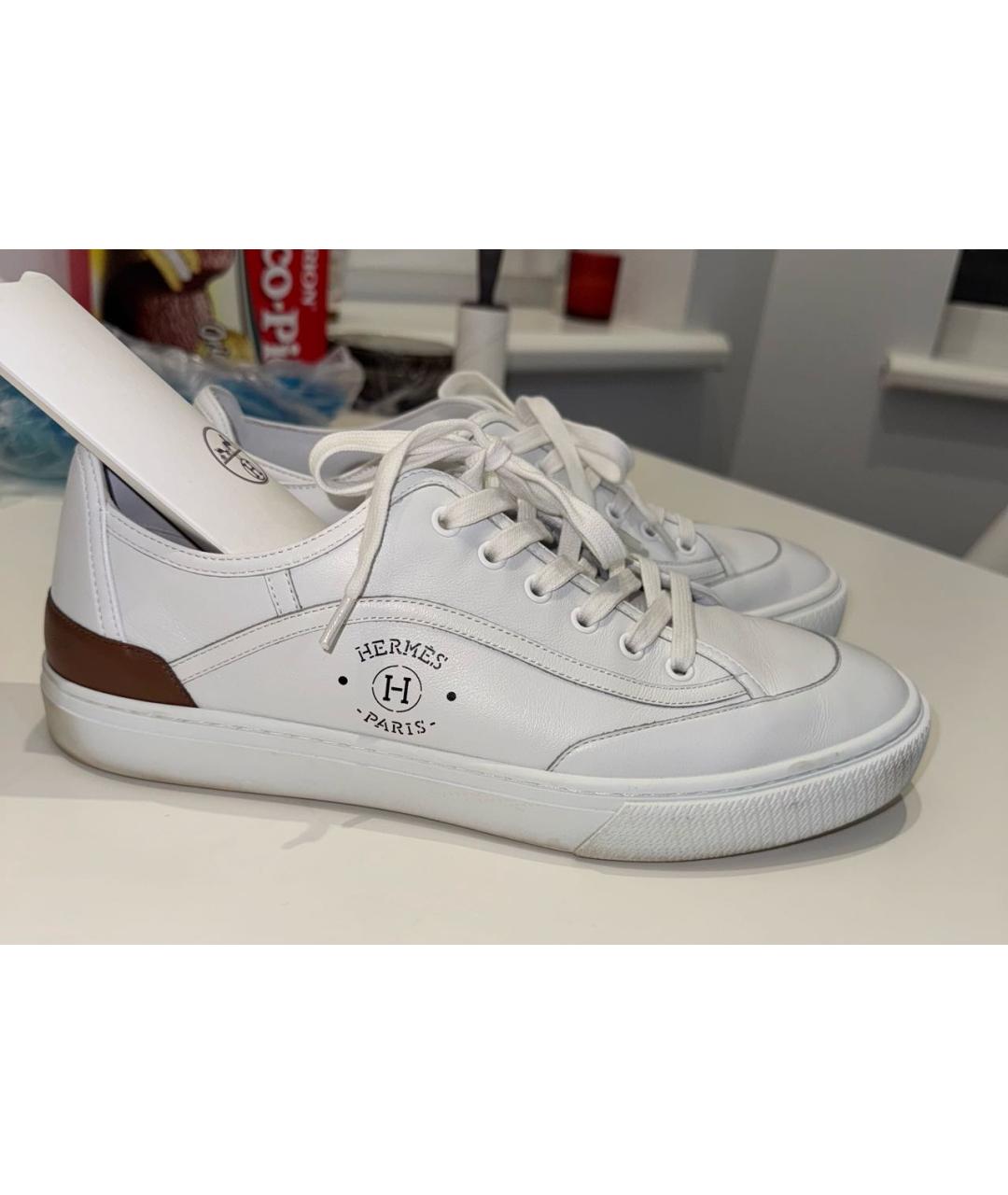 HERMES Белые кожаные низкие кроссовки / кеды, фото 6