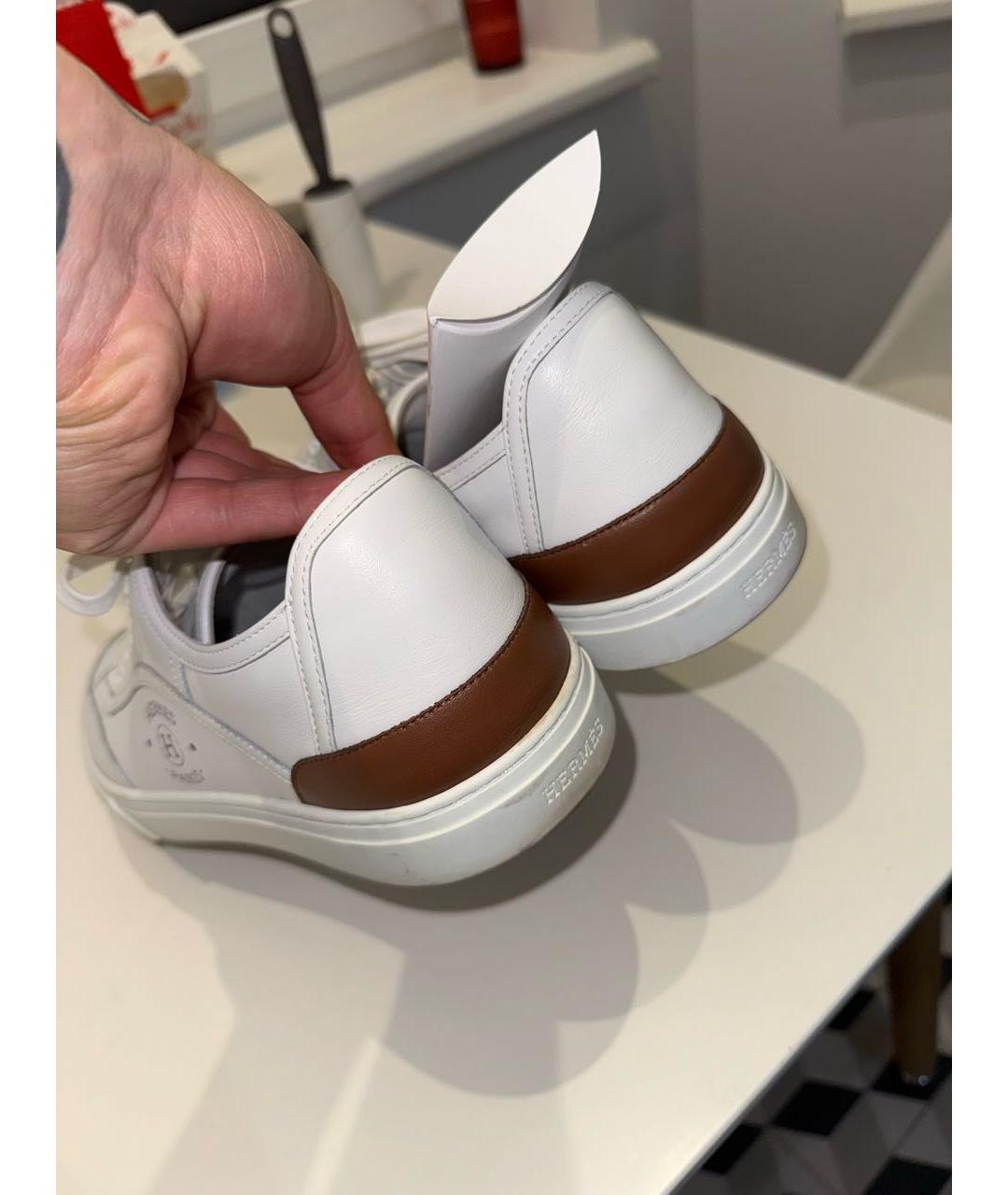 HERMES Белые кожаные низкие кроссовки / кеды, фото 4