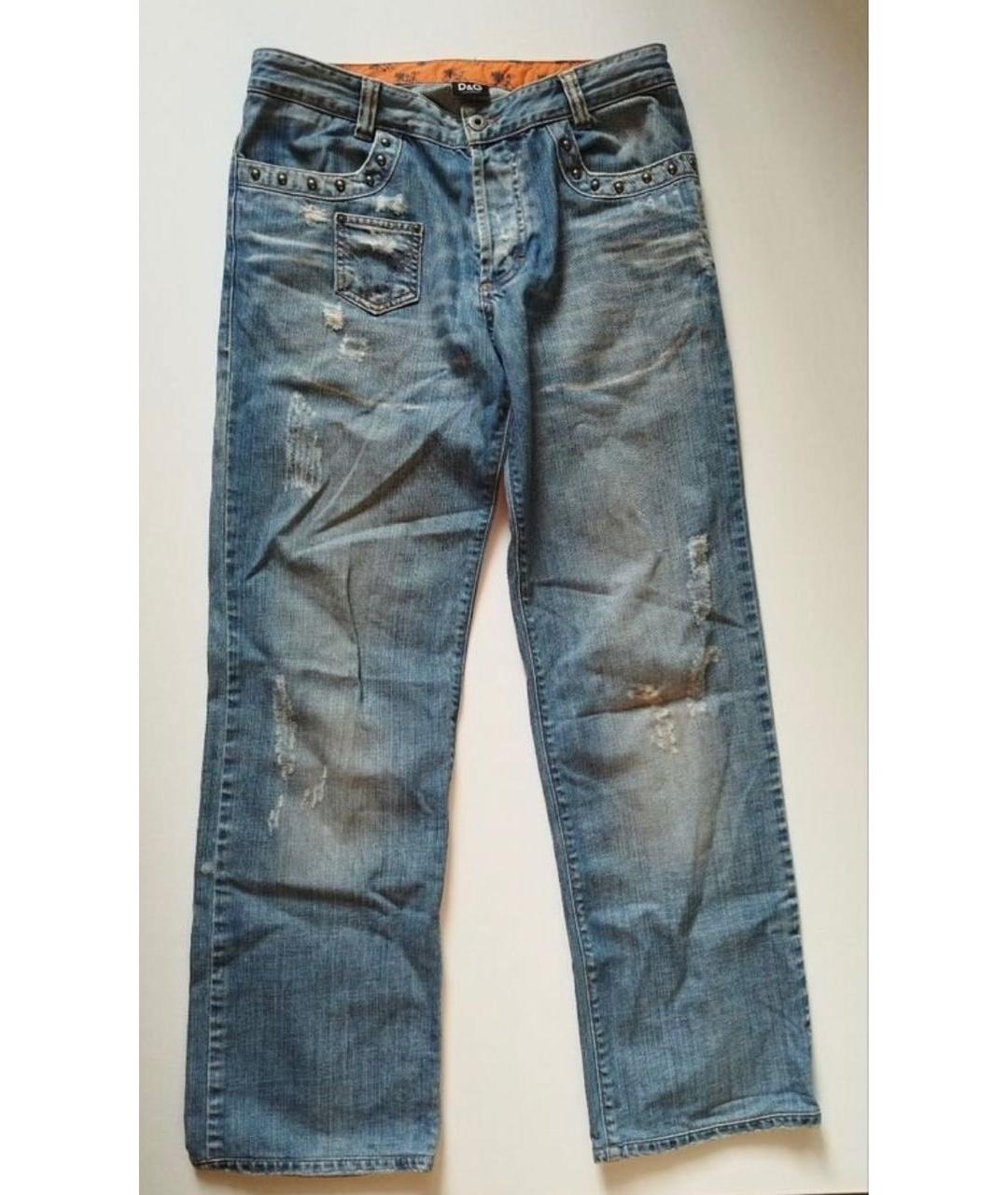 DOLCE&GABBANA Синие хлопковые прямые джинсы, фото 8