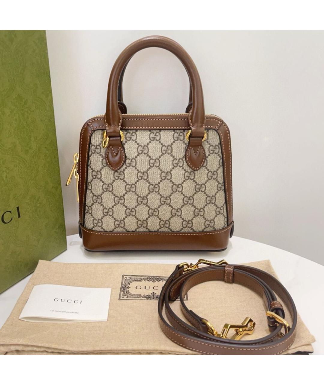 GUCCI Коричневая кожаная сумка тоут, фото 3