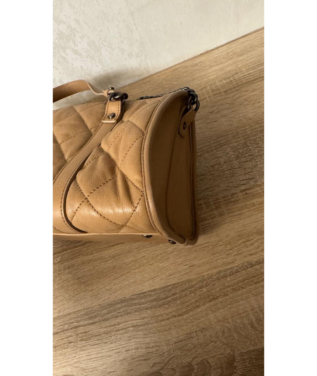 CHANEL Бежевая кожаная сумка с короткими ручками, фото 5