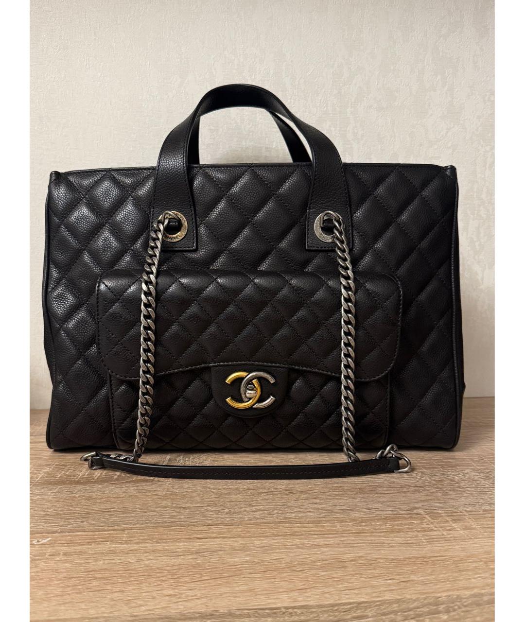 CHANEL Черная кожаная сумка тоут, фото 9