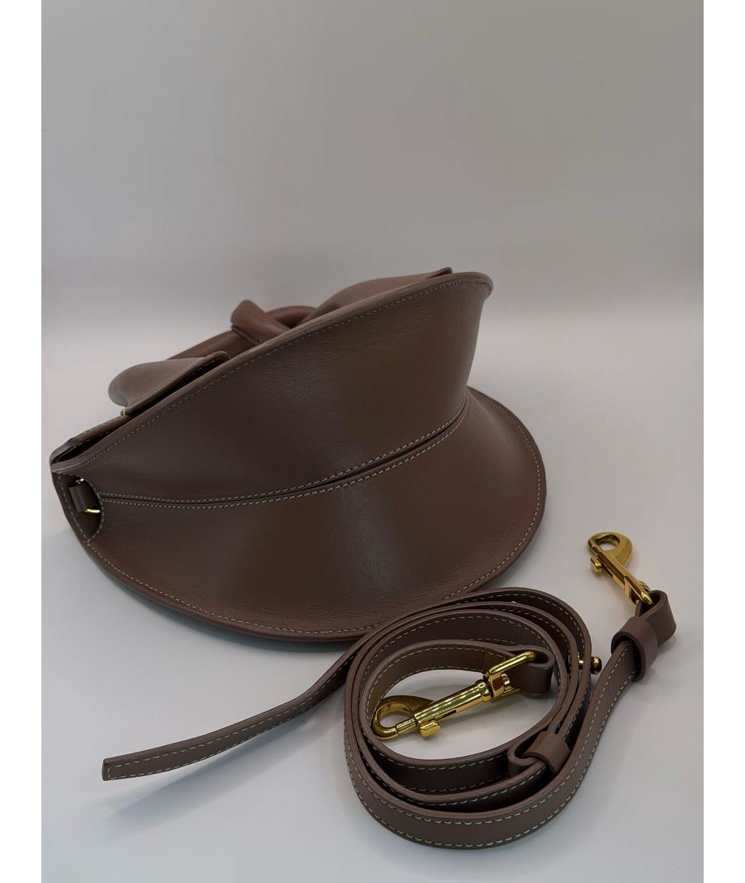YUZEFI Коричневая кожаная сумка с короткими ручками, фото 4