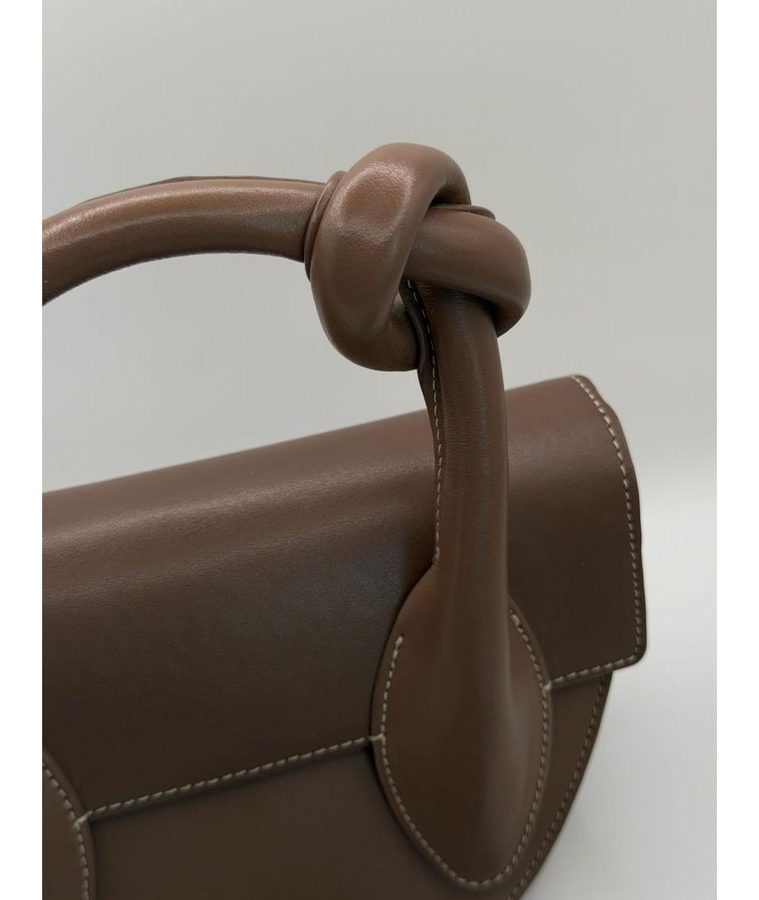 YUZEFI Коричневая кожаная сумка с короткими ручками, фото 6