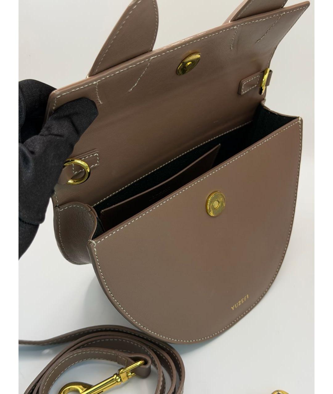 YUZEFI Коричневая кожаная сумка с короткими ручками, фото 5