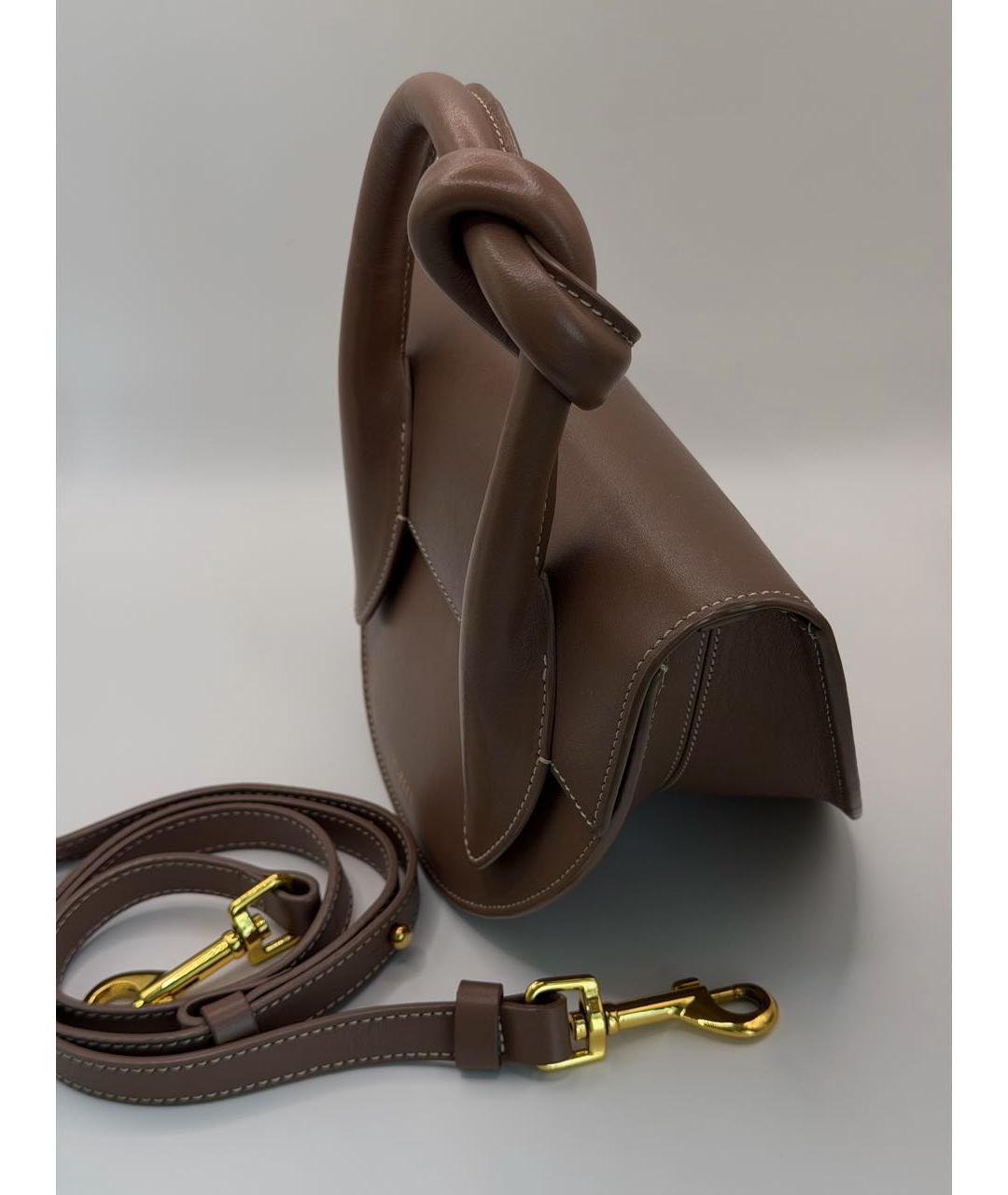 YUZEFI Коричневая кожаная сумка с короткими ручками, фото 2