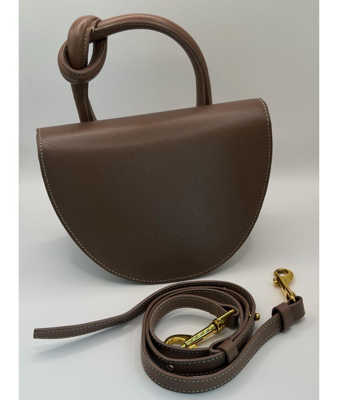 YUZEFI Коричневая кожаная сумка с короткими ручками, фото 3