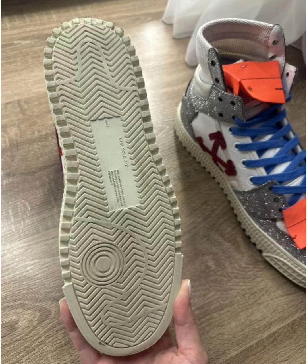 OFF-WHITE Серебряные кожаные кеды, фото 5