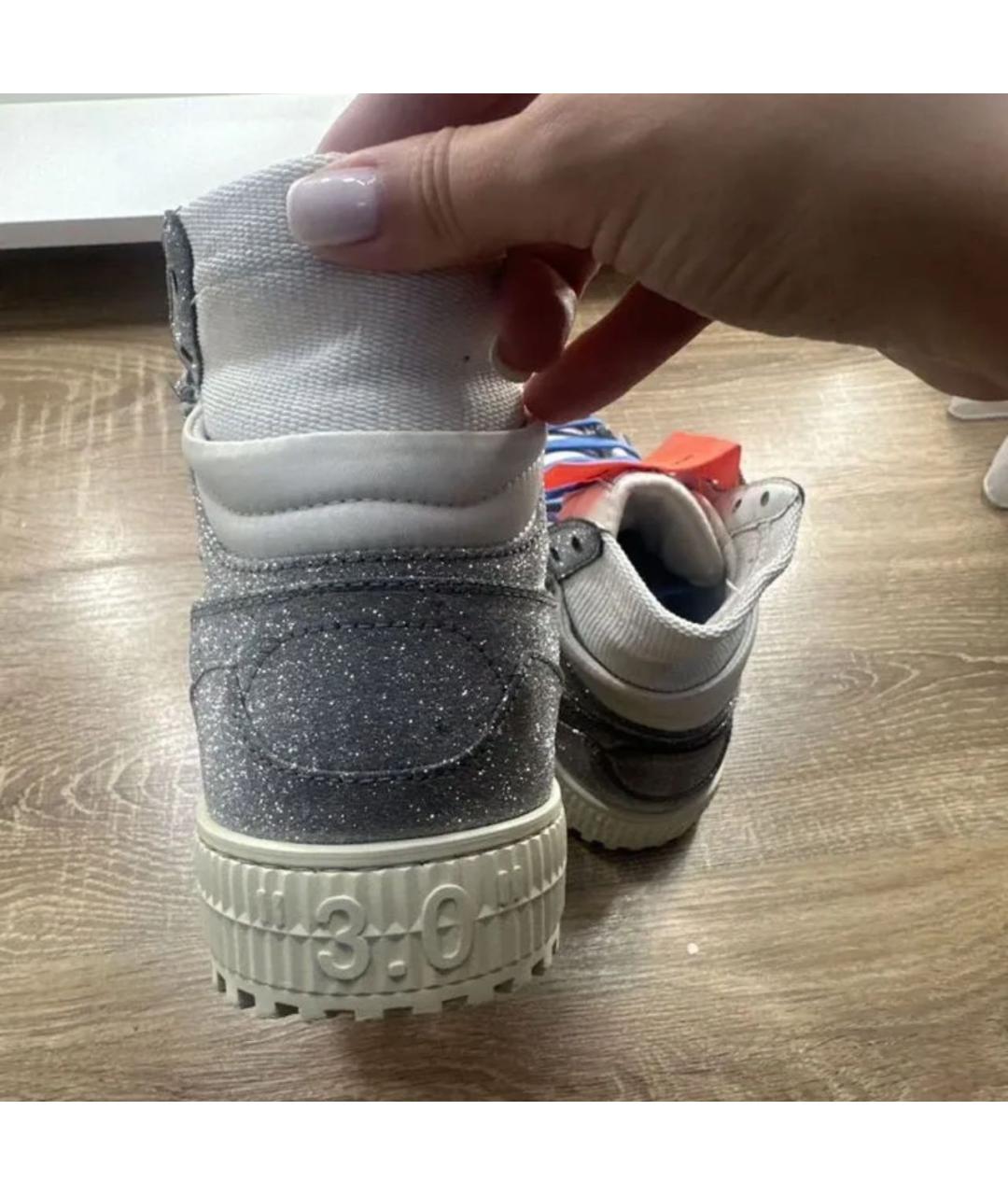 OFF-WHITE Серебряные кожаные кеды, фото 4