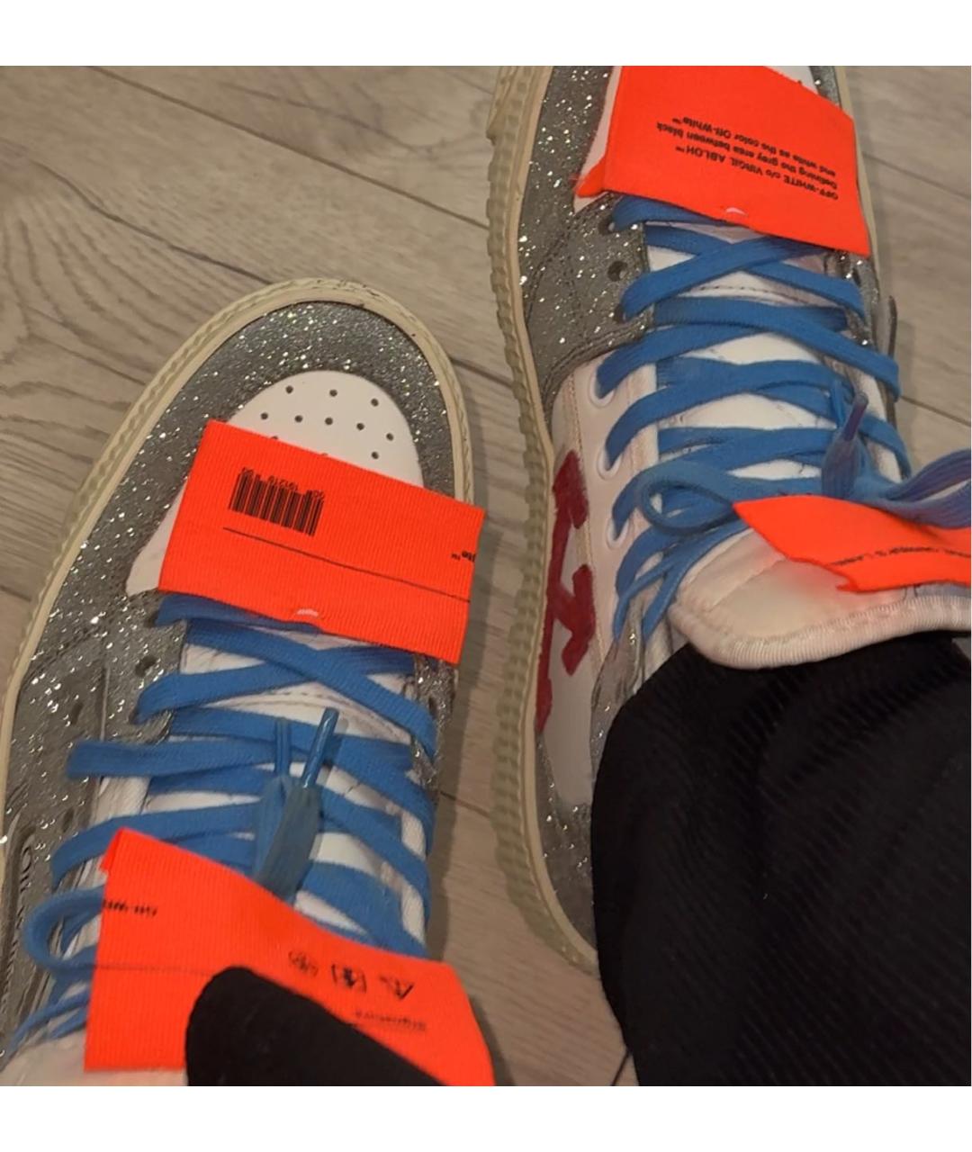 OFF-WHITE Серебряные кожаные кеды, фото 7