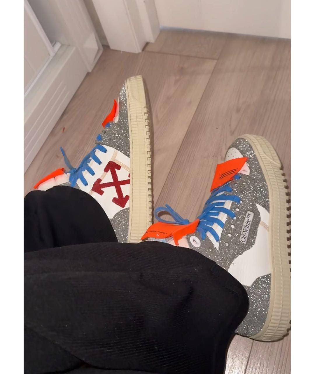 OFF-WHITE Серебряные кожаные кеды, фото 3