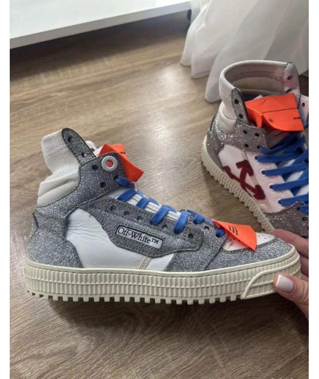 OFF-WHITE Серебряные кожаные кеды, фото 8