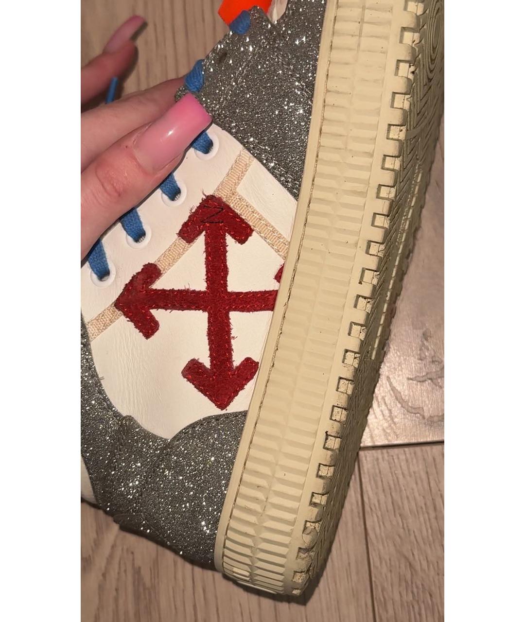 OFF-WHITE Серебряные кожаные кеды, фото 6