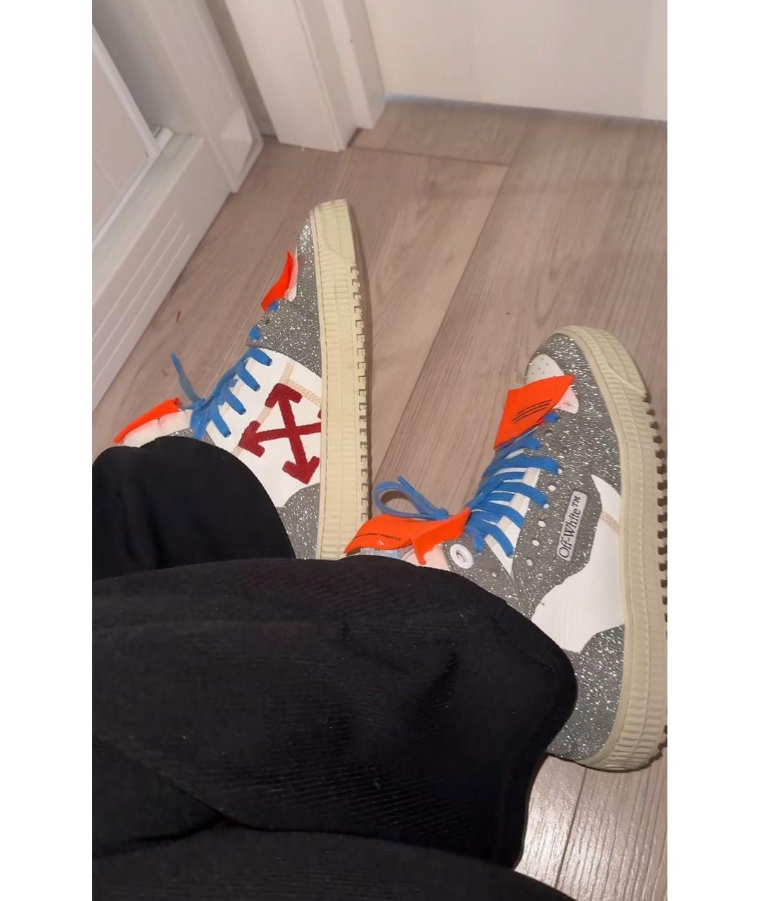 OFF-WHITE Серебряные кожаные кеды, фото 2