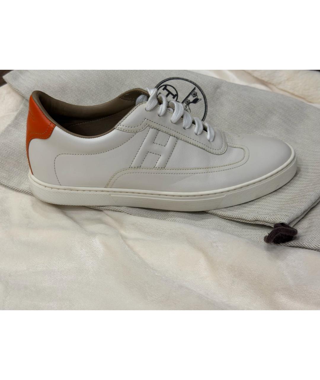 HERMES Белые кожаные кеды, фото 9