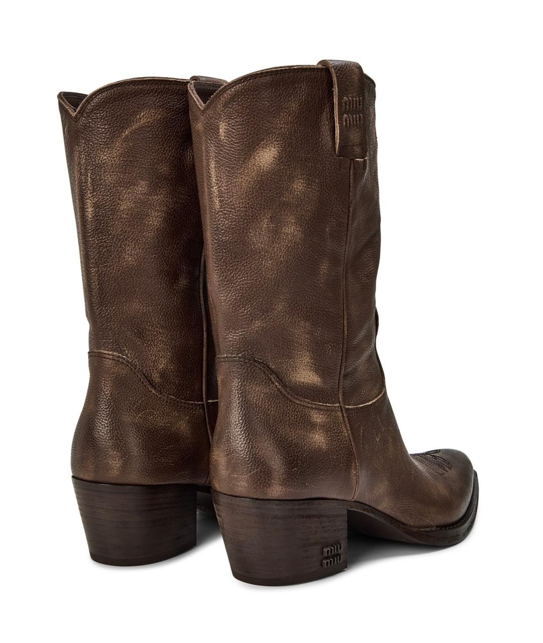 MIU MIU Коричневые кожаные сапоги, фото 4