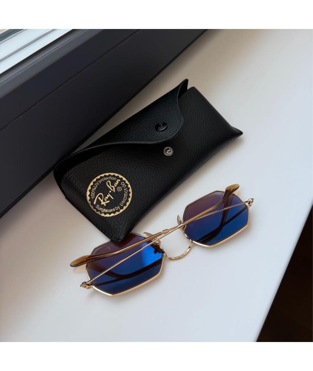 RAY BAN Золотые металлические солнцезащитные очки, фото 4