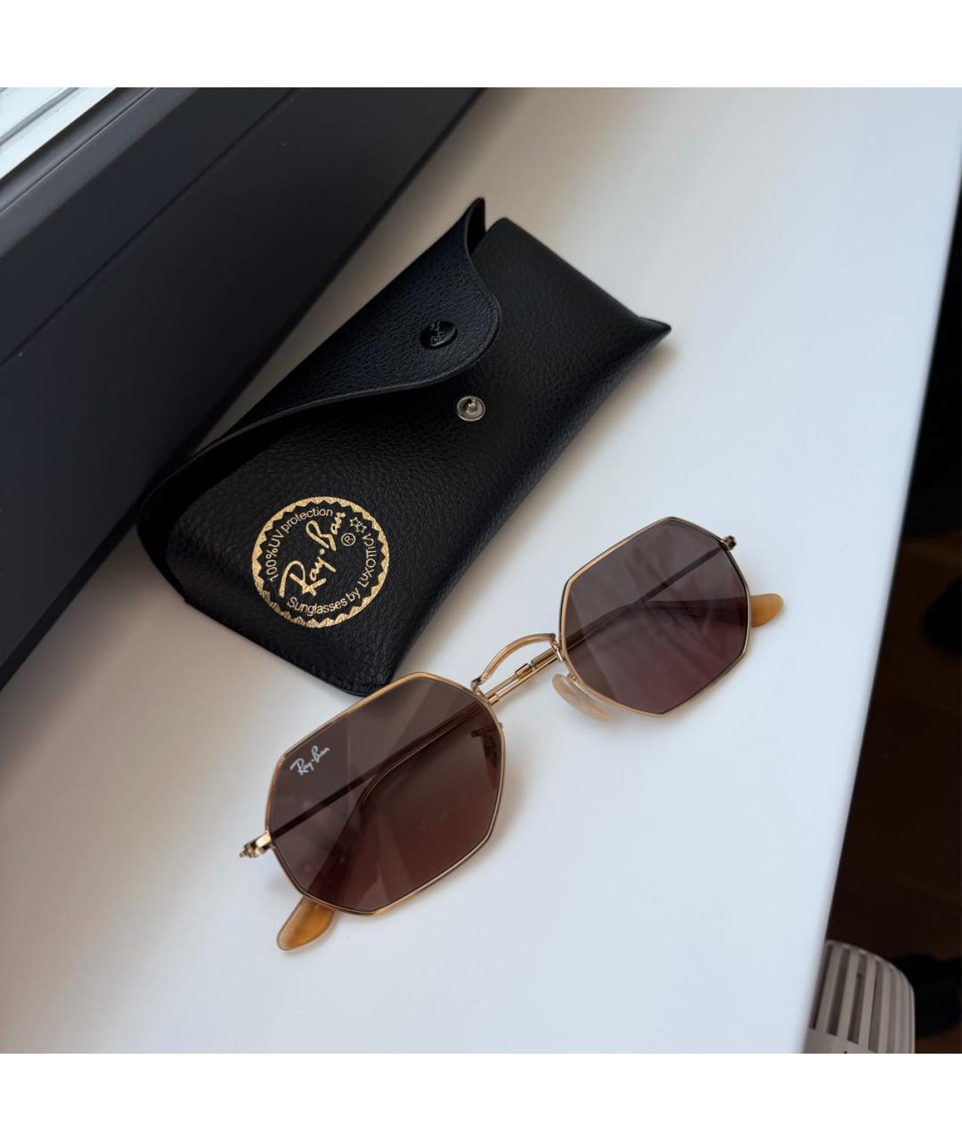 RAY BAN Золотые металлические солнцезащитные очки, фото 2