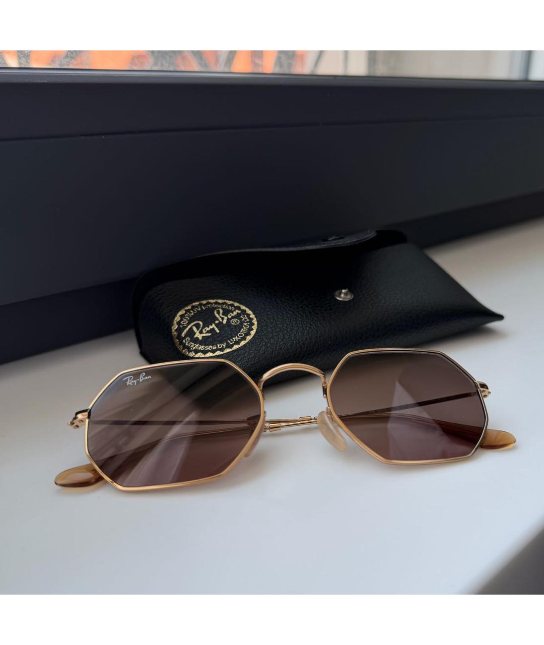 RAY BAN Золотые металлические солнцезащитные очки, фото 3