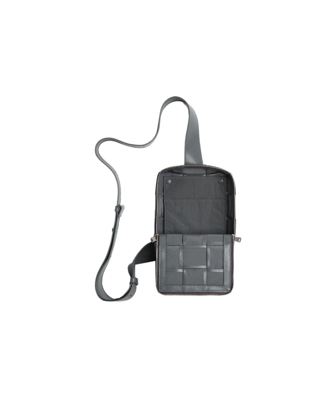 BOTTEGA VENETA Серая кожаная сумка на плечо, фото 4