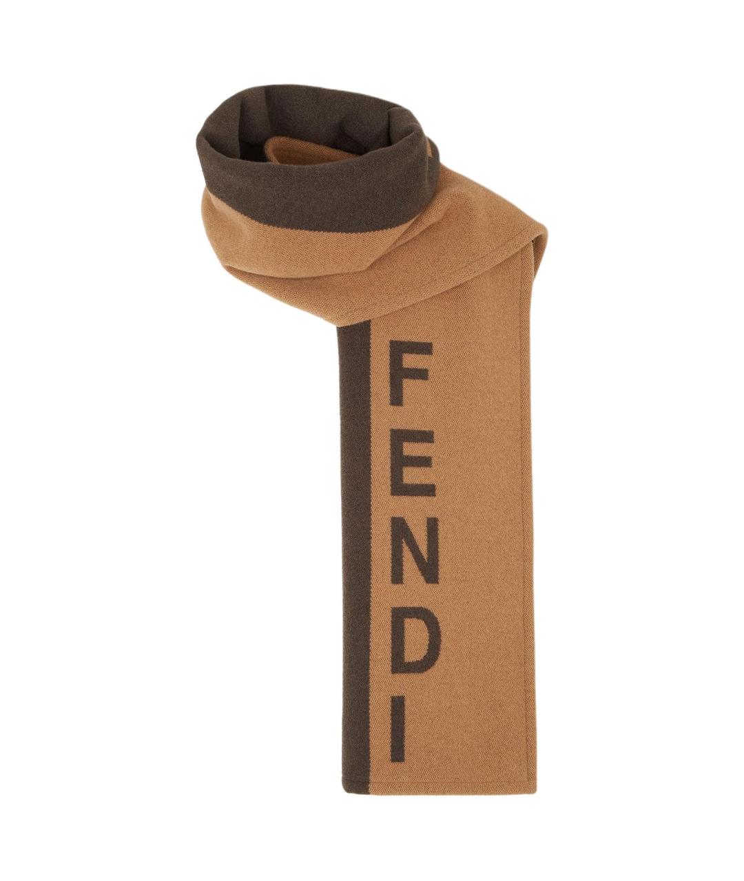 FENDI Коричневый шерстяной шарф, фото 2