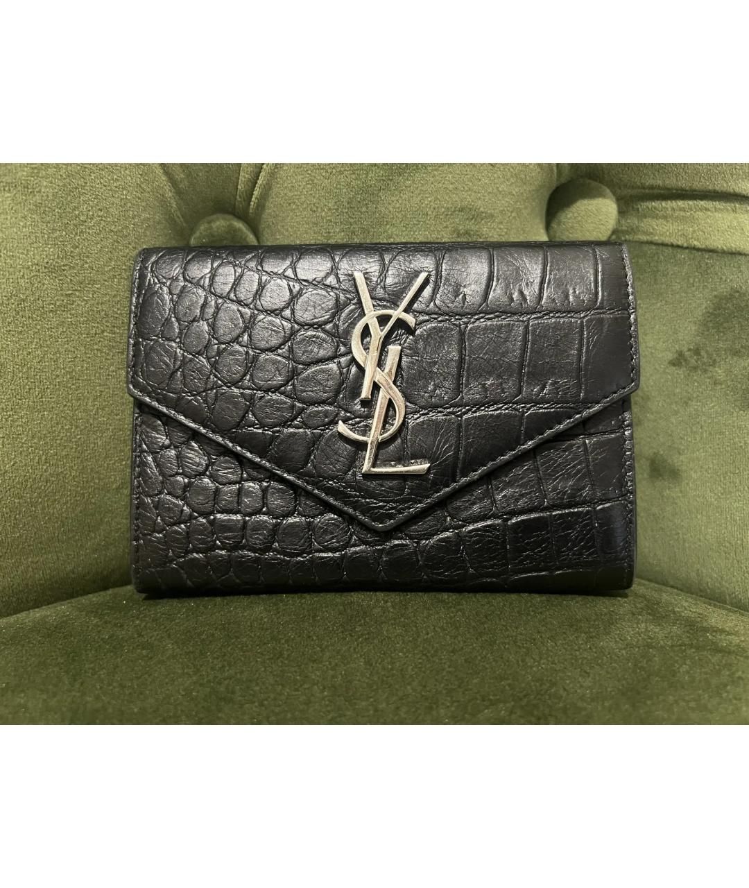 SAINT LAURENT Черный кожаный кошелек, фото 7