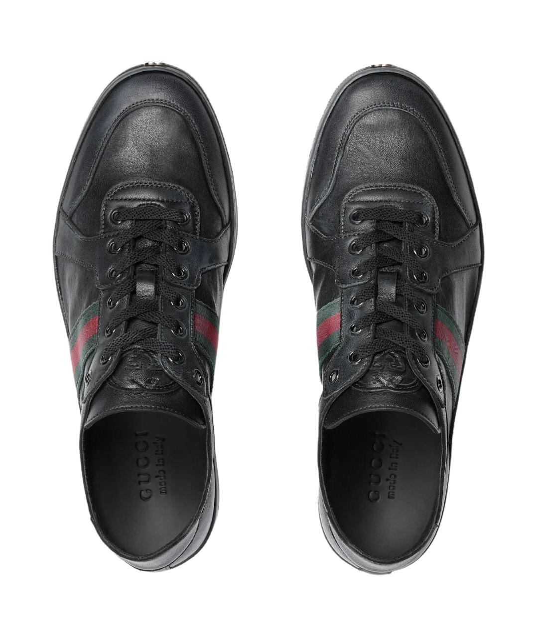 GUCCI Черные кожаные низкие кроссовки / кеды, фото 4