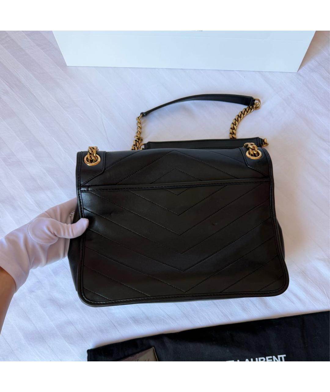 SAINT LAURENT Черная кожаная сумка с короткими ручками, фото 3