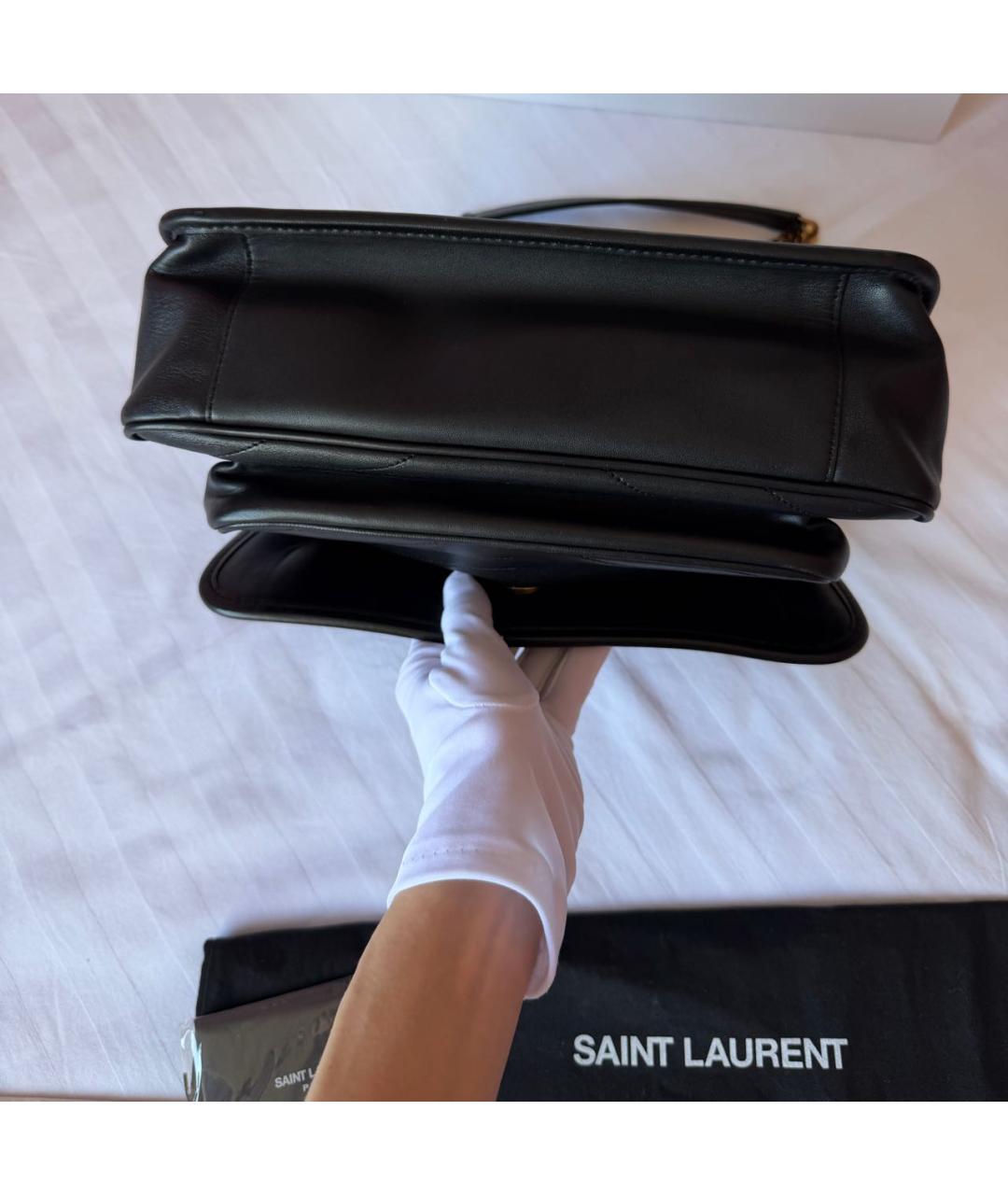 SAINT LAURENT Черная кожаная сумка с короткими ручками, фото 4