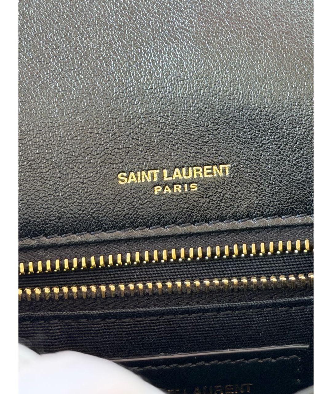 SAINT LAURENT Черная кожаная сумка с короткими ручками, фото 7