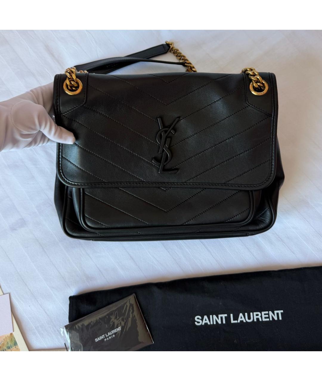 SAINT LAURENT Черная кожаная сумка с короткими ручками, фото 2