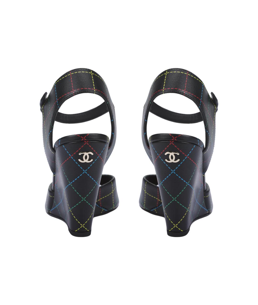 CHANEL Черные кожаные босоножки, фото 4