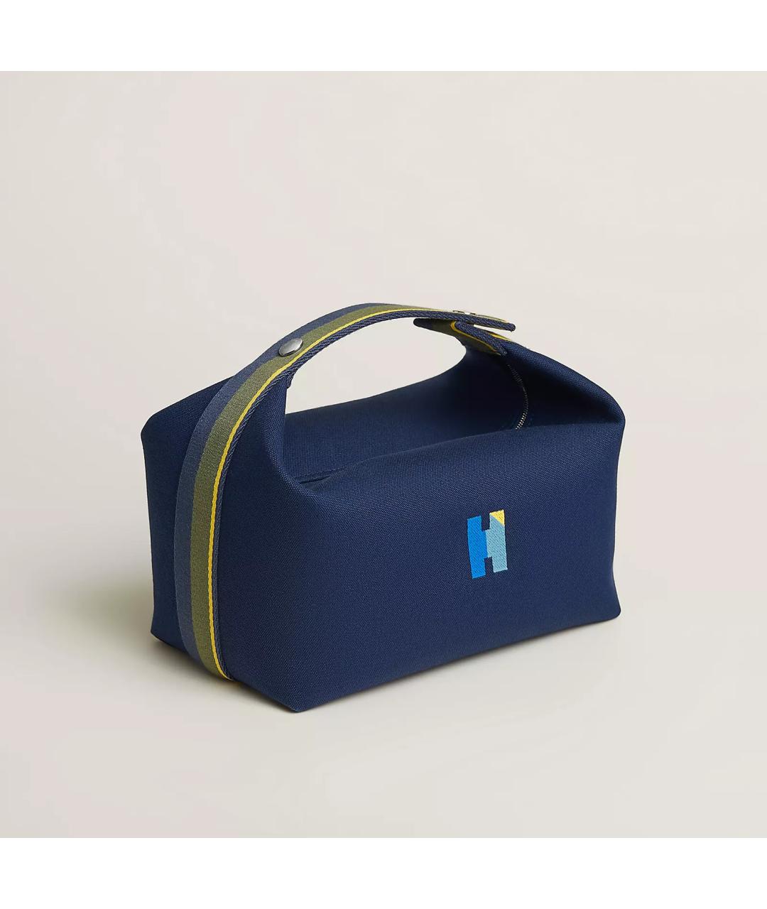 HERMES Темно-синяя хлопковая сумка с короткими ручками, фото 2