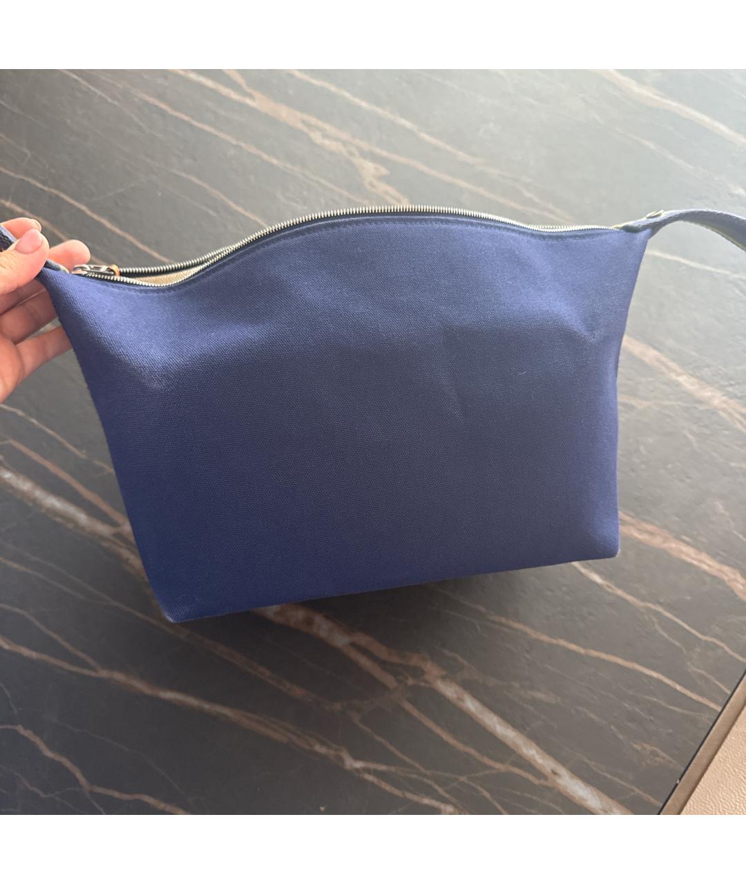 HERMES Темно-синяя хлопковая сумка с короткими ручками, фото 3