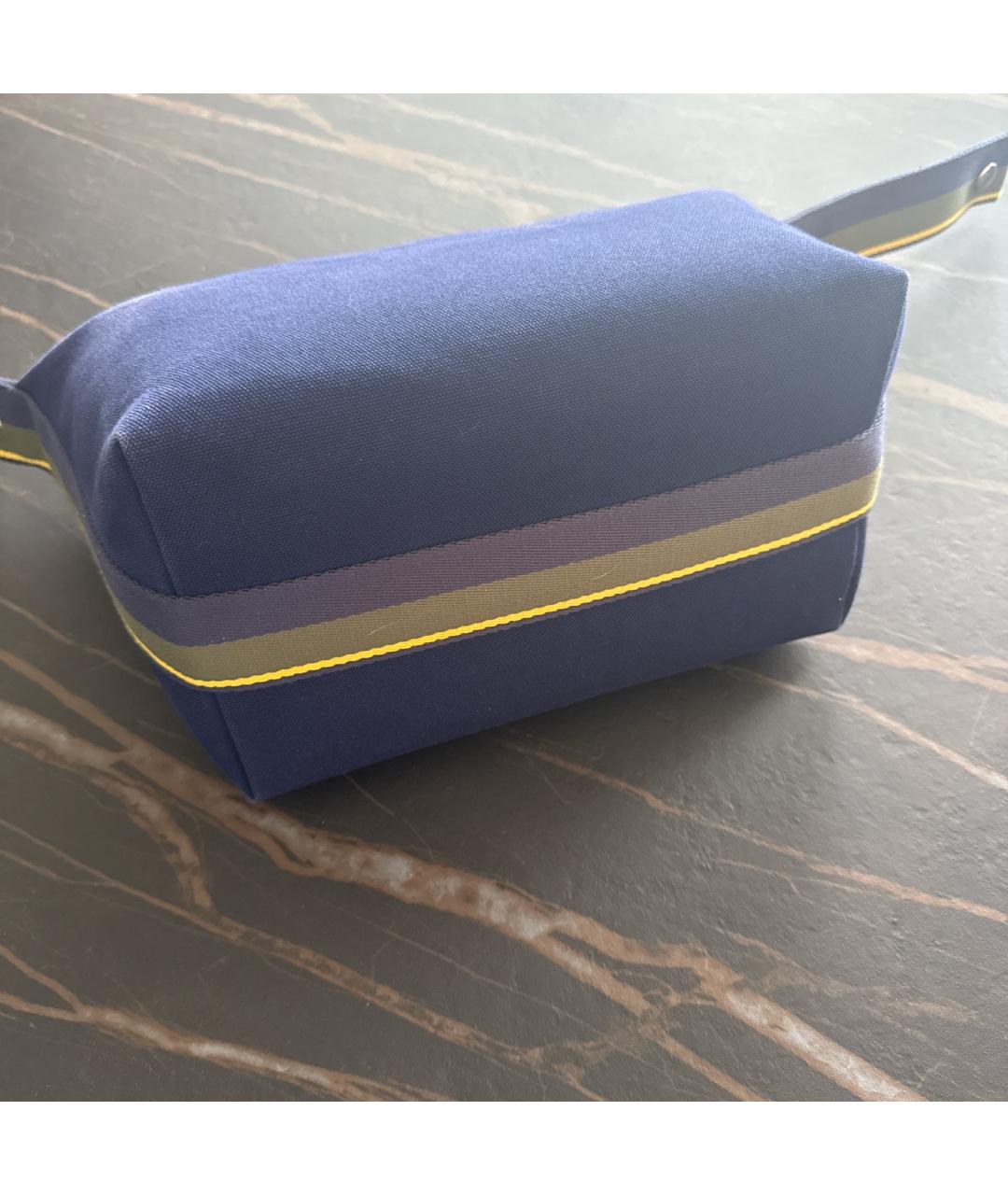 HERMES Темно-синяя хлопковая сумка с короткими ручками, фото 4