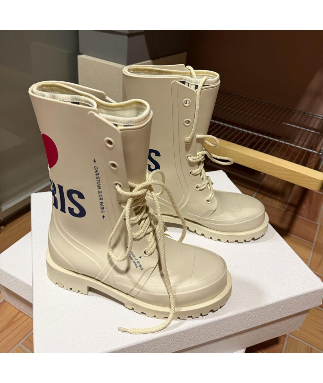 CHRISTIAN DIOR Белые резиновые сапоги, фото 5