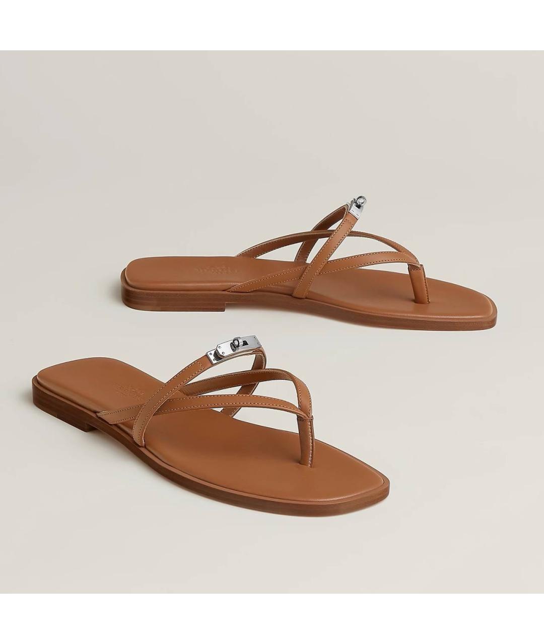 HERMES Коричневые кожаные сандалии, фото 6