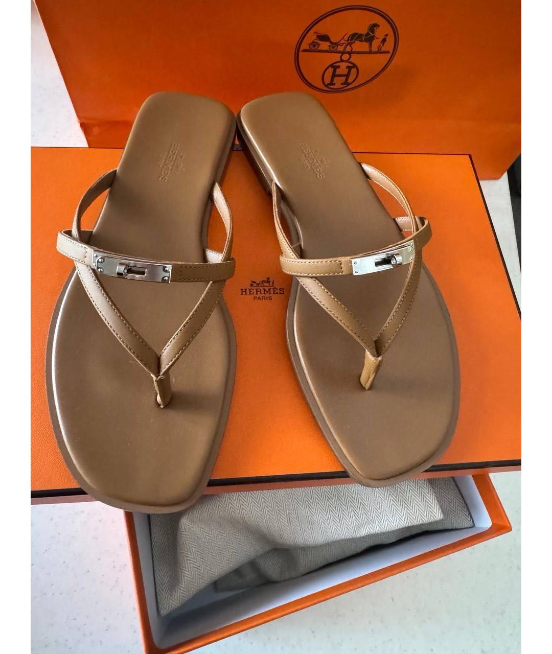 HERMES Коричневые кожаные сандалии, фото 2