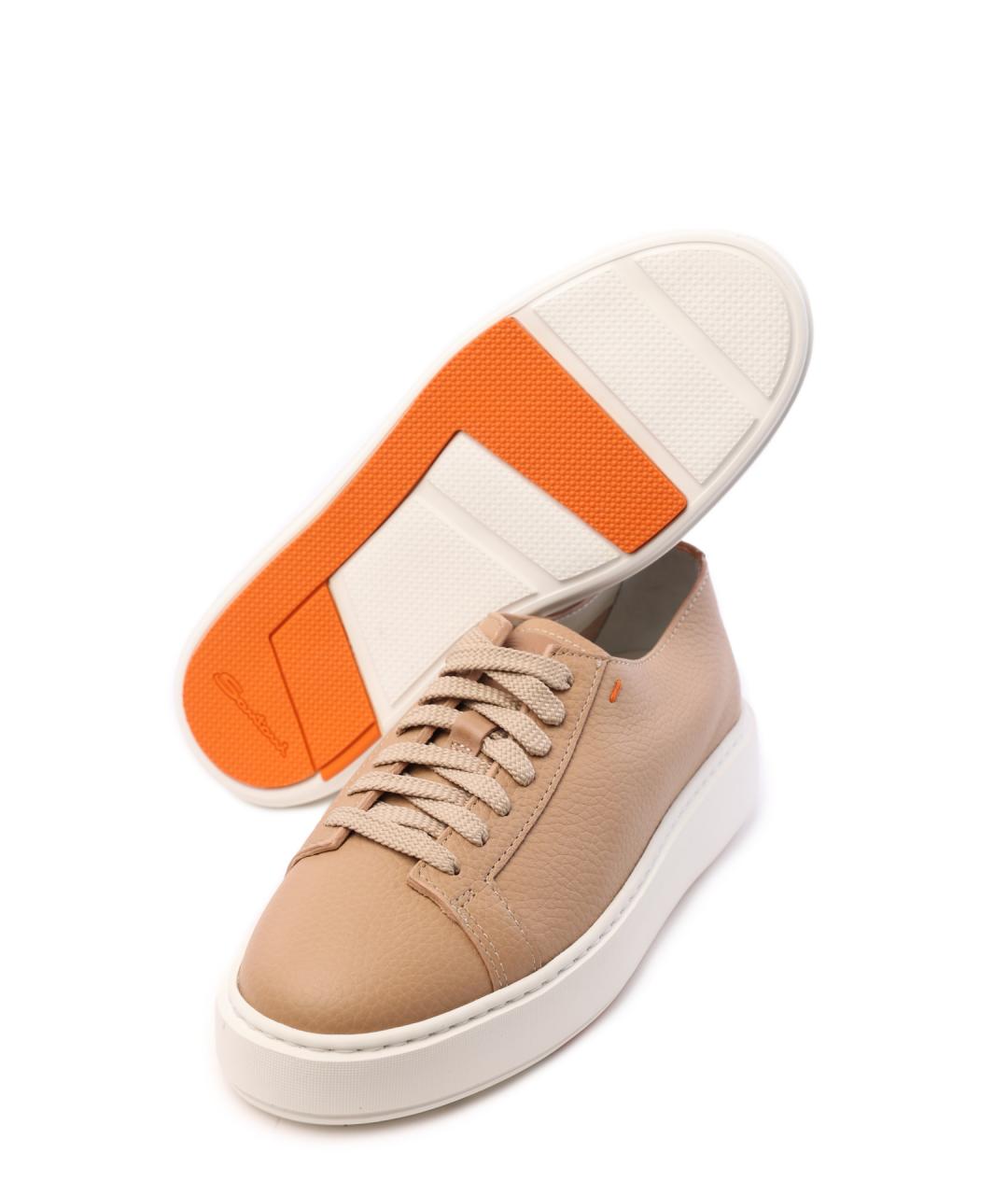 SANTONI Бежевые кожаные кеды, фото 4