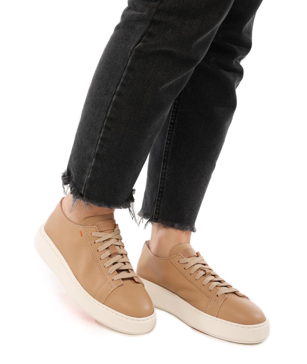 SANTONI Бежевые кожаные кеды, фото 7