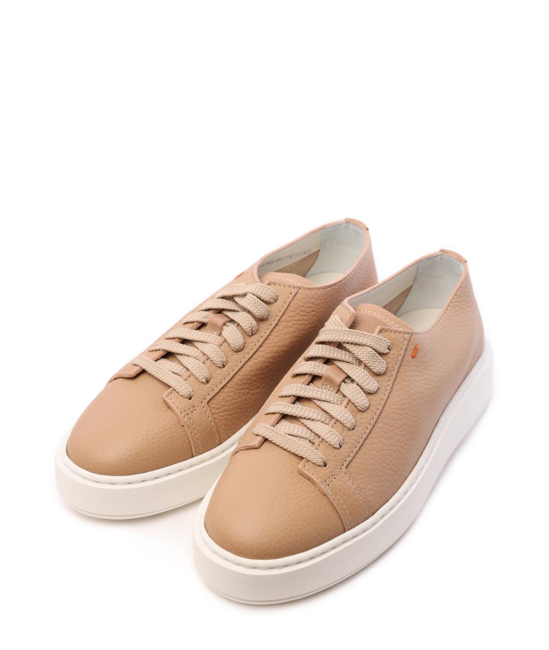 SANTONI Бежевые кожаные кеды, фото 2